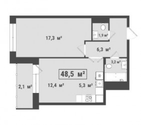 Двухкомнатная квартира 48.5 м²
