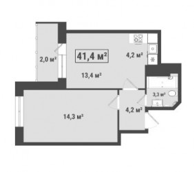 Двухкомнатная квартира 41.4 м²